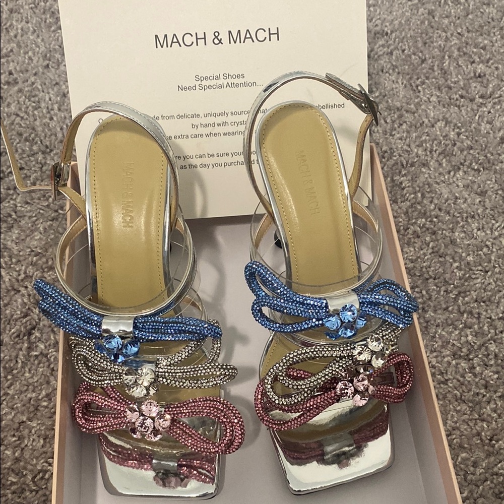 MACH & MACH Blue and Pink Heels with Elegant Design brand new